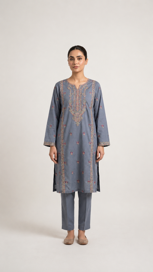 2 PIECE - EMBROIDERED LAWN SUIT SCV1-1808