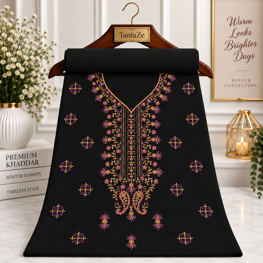 Black Khaddar Embroidered 2-Piece Suit – Design 291