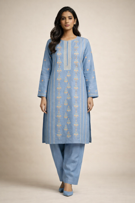 2 PIECE - EMBROIDERED LAWN SUIT SCV1-1548