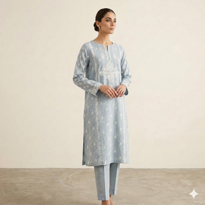 2 PIECE - TEXTURED EMBROIDERED LAWN SUIT SCV2-223