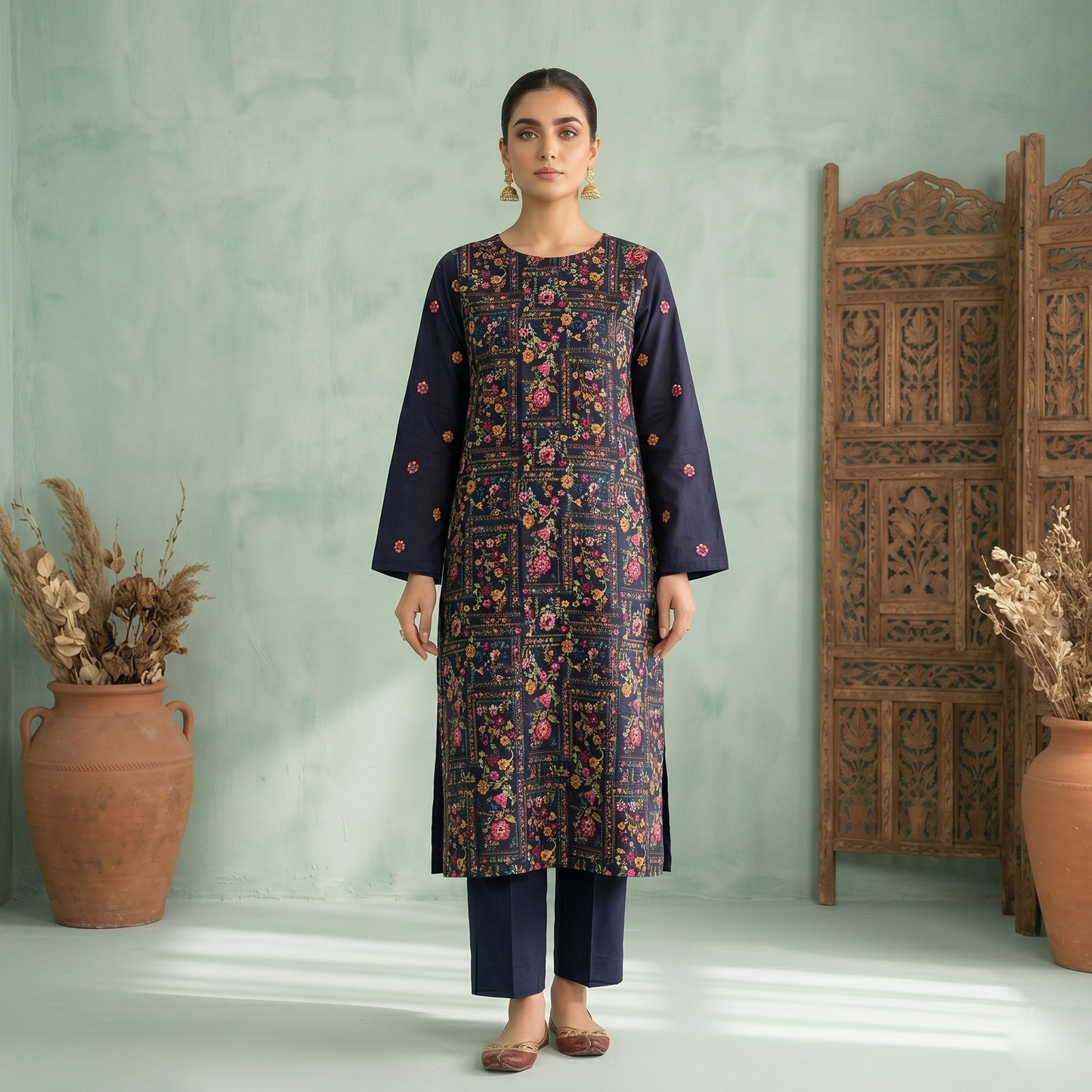 2 PIECE - EMBROIDERED LAWN SUIT SCV1-1814