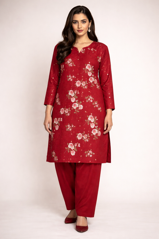 2 PIECE - EMBROIDERED LAWN SUIT SCV1-1543