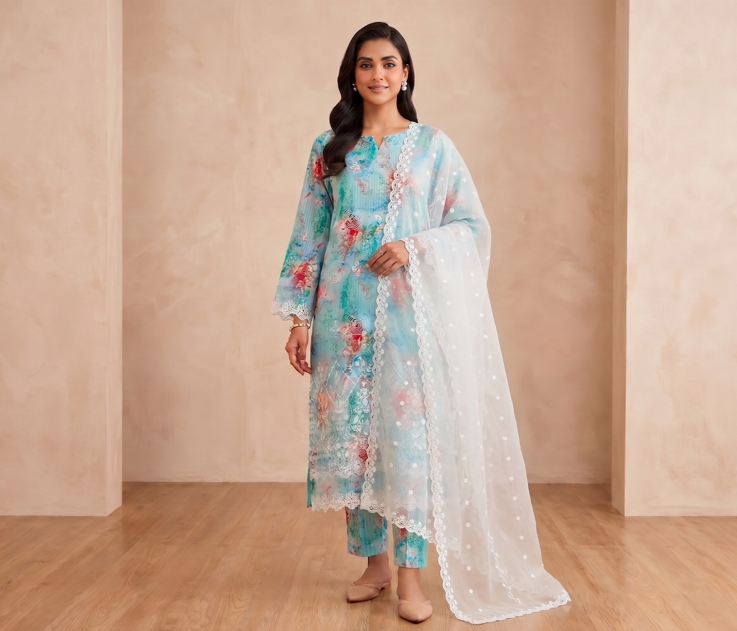 3 PIECE - LUXURY CHICKENKARI LAWN SUIT SCV2-231