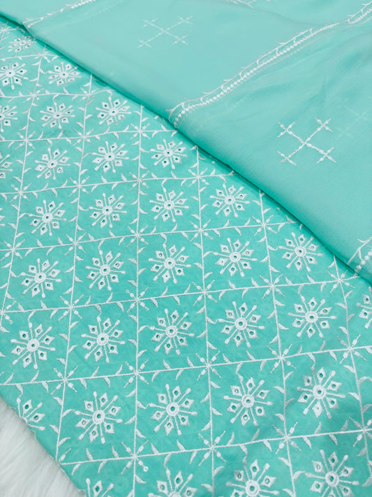 BAREEZE LAWN CHICKENKARI EMBROIDERED 3PC CHIFFON DOPATTA TZAJ-125