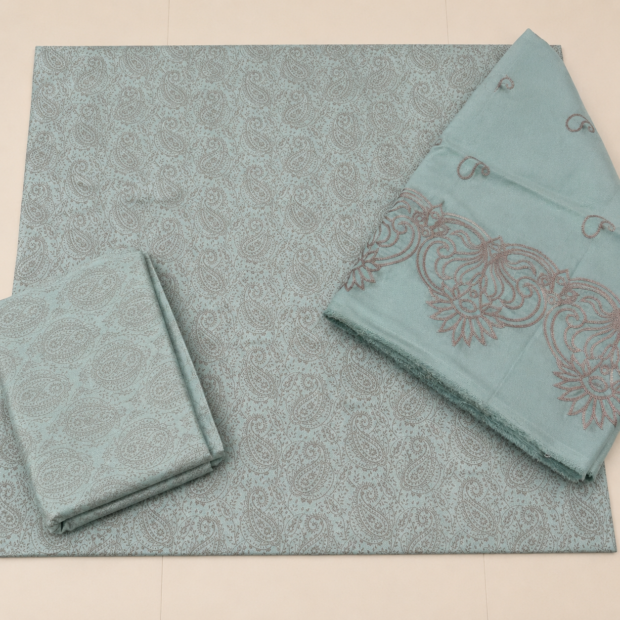 Peach marina printed embroidered 3pc