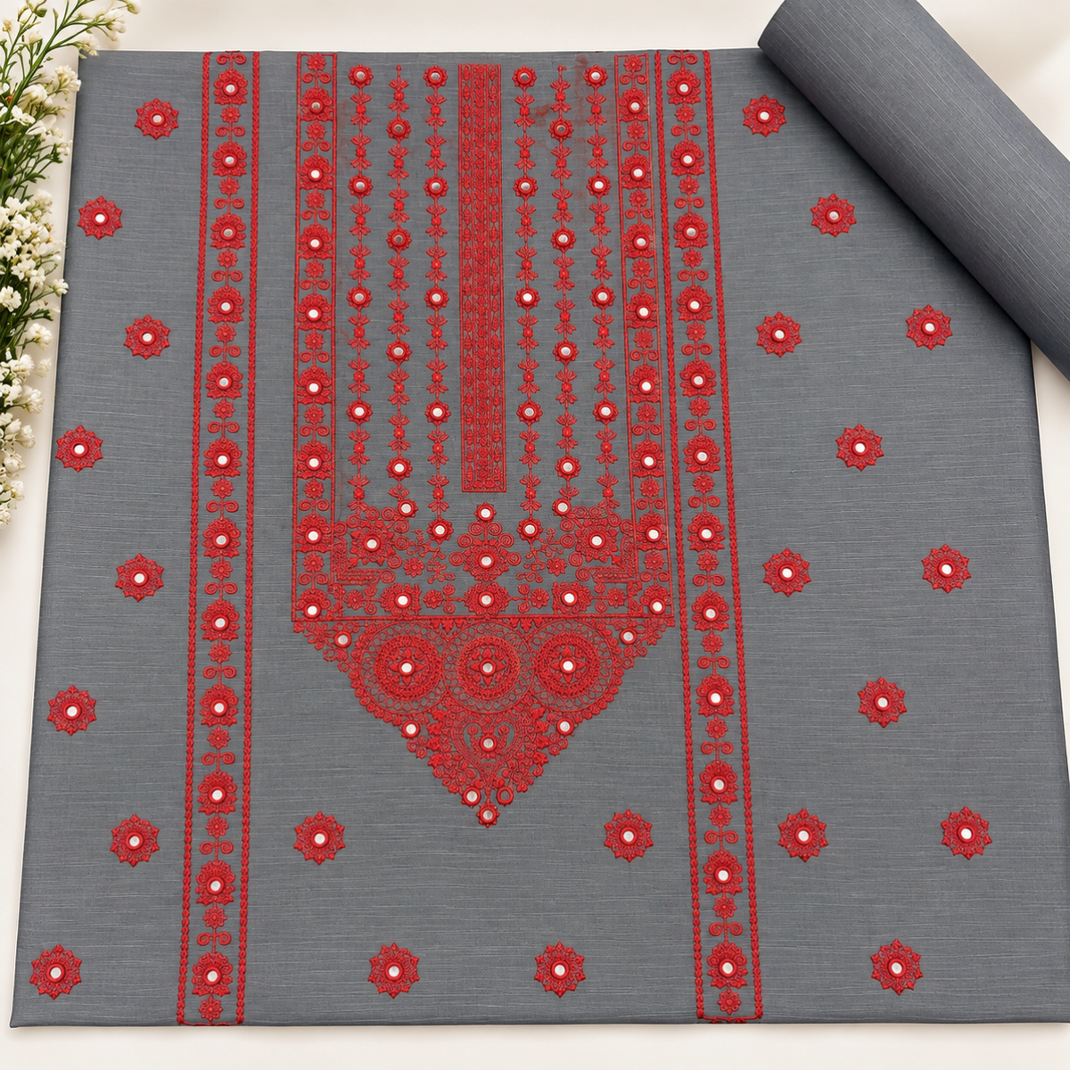 Grey Khaddar Embroidered 2-Piece Suit – Design 309