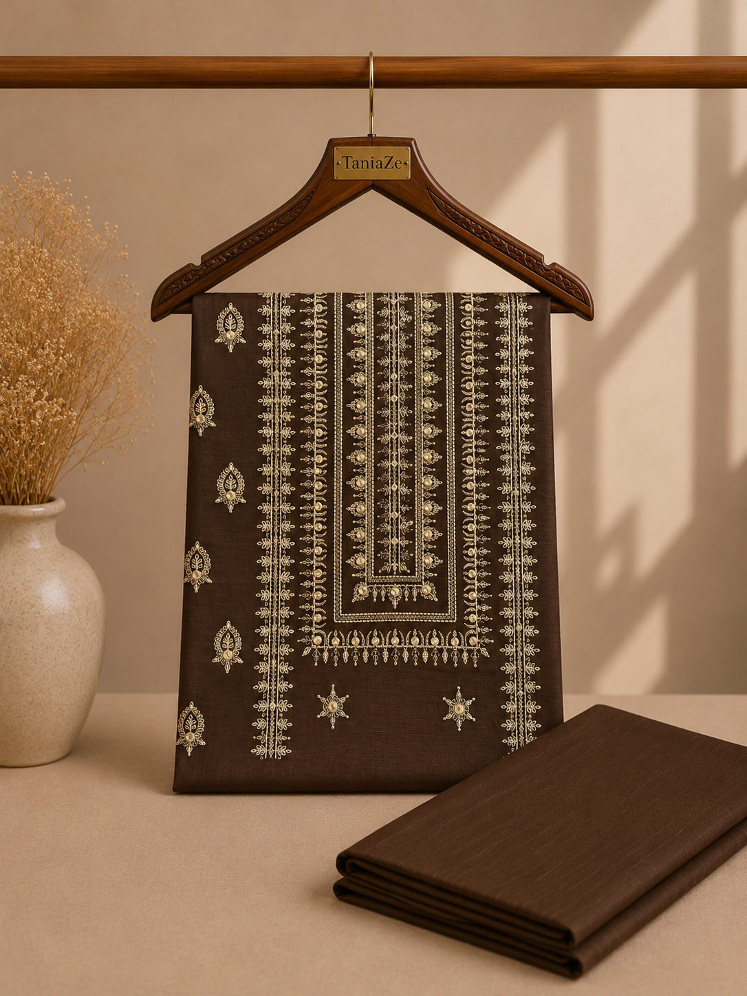 Brown Khaddar Embroidered 2-Piece Suit – Design 299