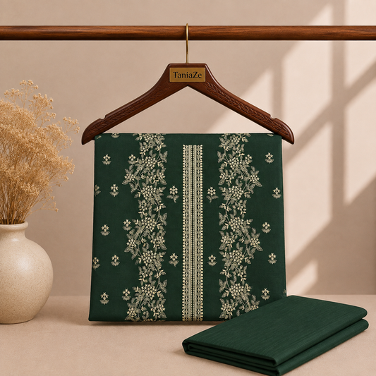 Bottle Green Khaddar Embroidered 2-Piece Suit – Design 216 – Image 1 | TANIAZE