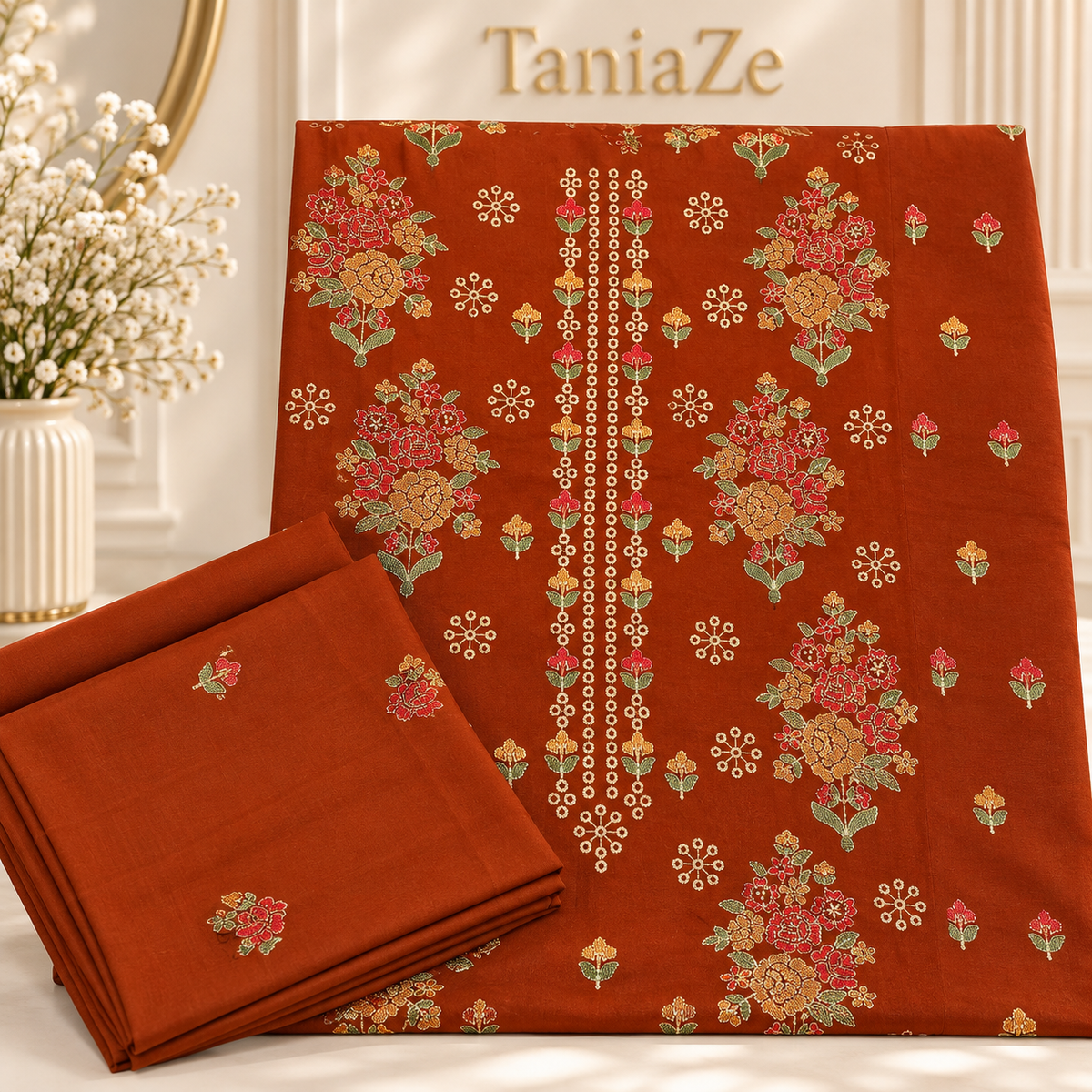Maroon Karandi Embroidered 2-Piece Suit – TZAJ-2400
