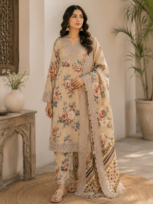 BAROQUE LUXURY LAWN 3PC LAWN DOPATTA