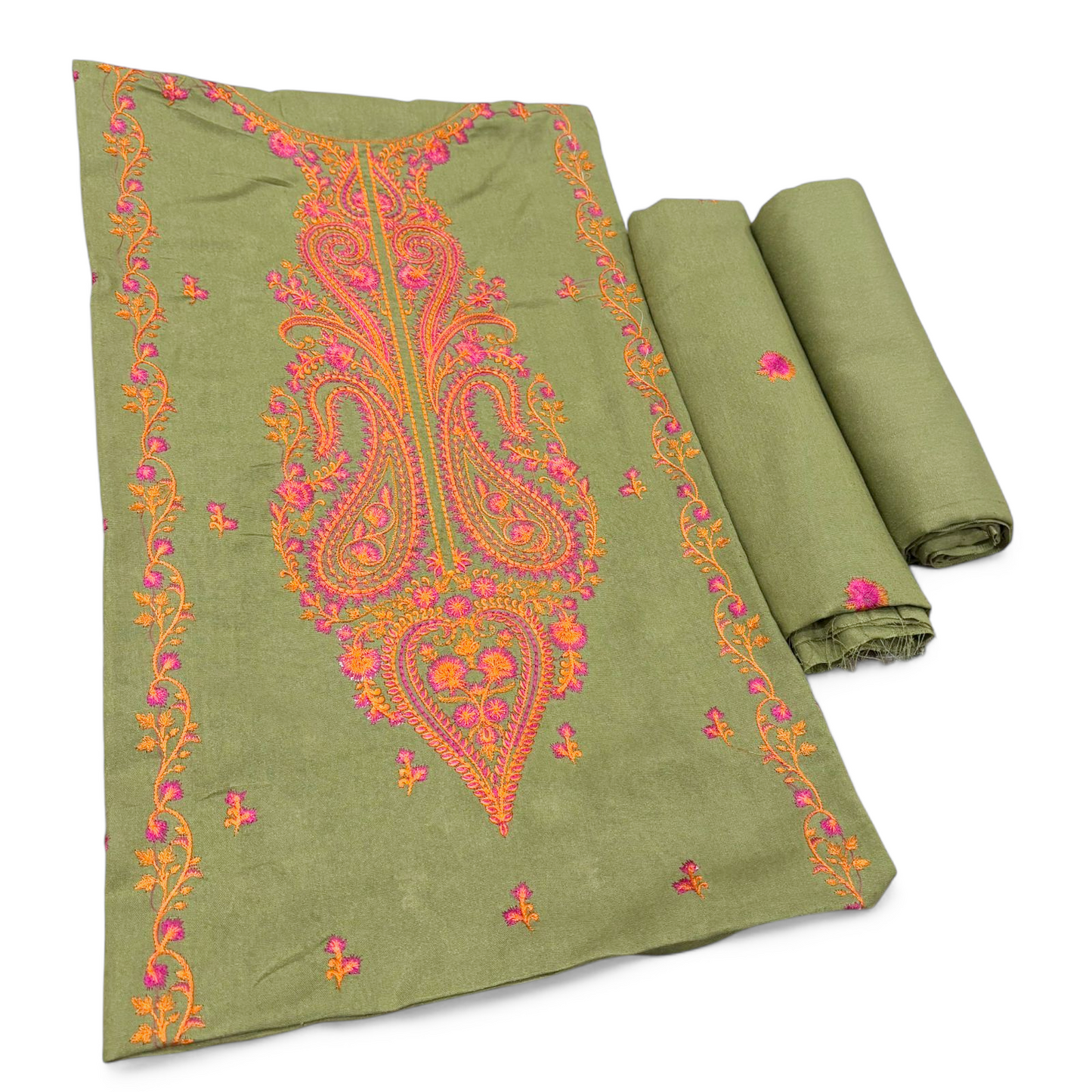 KARANDI EMBROIDERED 2-PIECE WKU-490 OLIVE