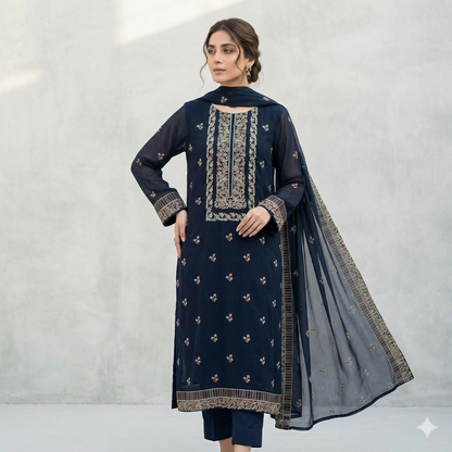 LAWN EMBROIDERED 3PC CHIFFON DOPATTA