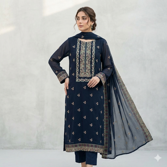 LAWN EMBROIDERED 3PC CHIFFON DOPATTA