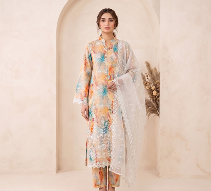 3 PIECE - LUXURY CHICKENKARI LAWN SUIT SCV2-230