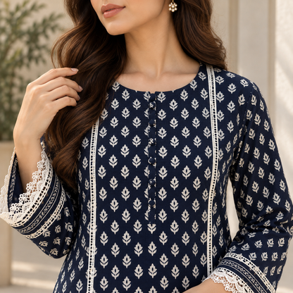 Meher printed khaddar stitched 3 piece suit with khaddar dupatta - TANIAZE