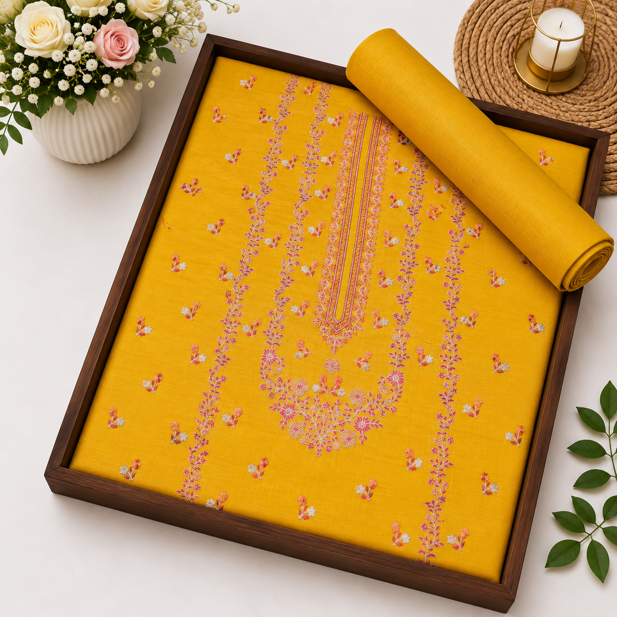 Mustard Yellow Khaddar Embroidered 2-Piece Suit – Design 315