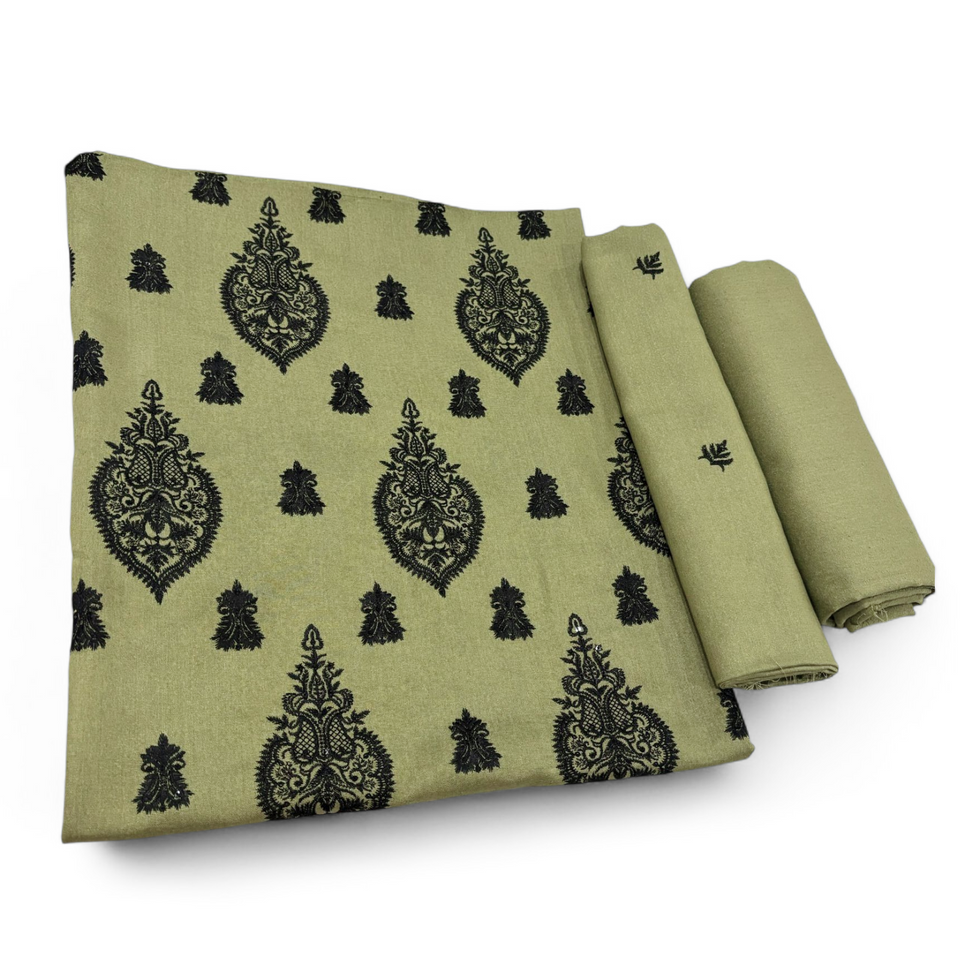 Sage Green unstitched Karandi embroidered 2-piece suit WKU-2049 by TANIAZE — shirt and trouser