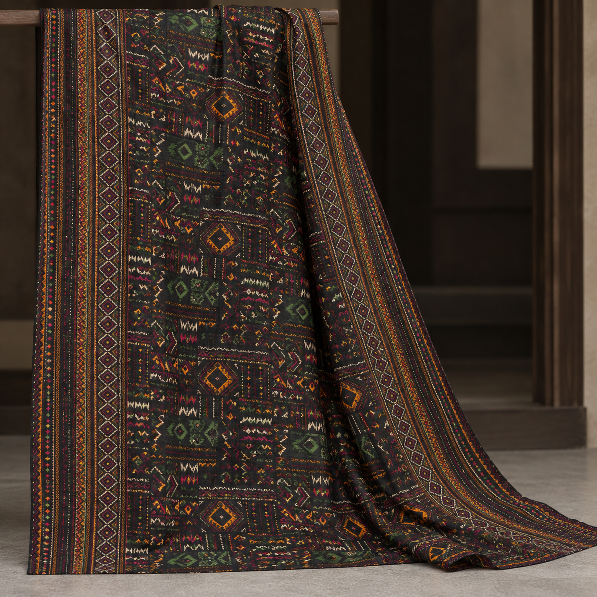 Inaya printed khaddar stitched 3 piece suit with khaddar dupatta - TANIAZE