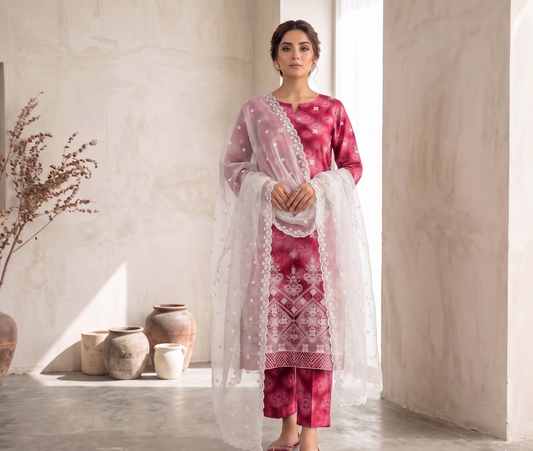 3 PIECE - LUXURY CHICKENKARI LAWN SUIT SCV2-227