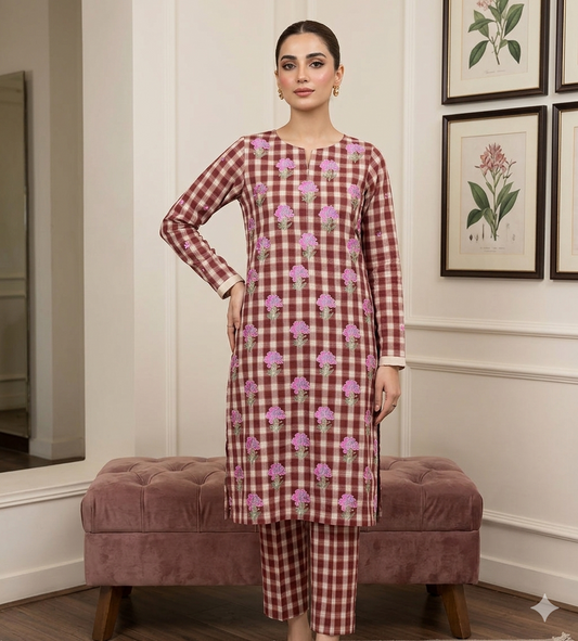 2 PIECE - TEXTURED EMBROIDERED LAWN SUIT SCV2-220