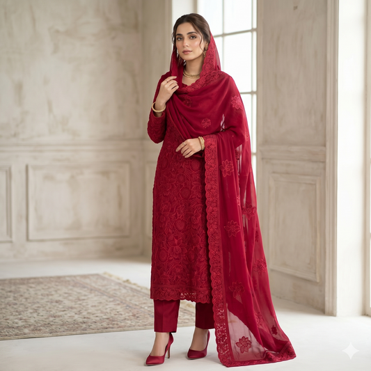 LAWN EMBROIDERED 3PC CHIFFON DOPATTA