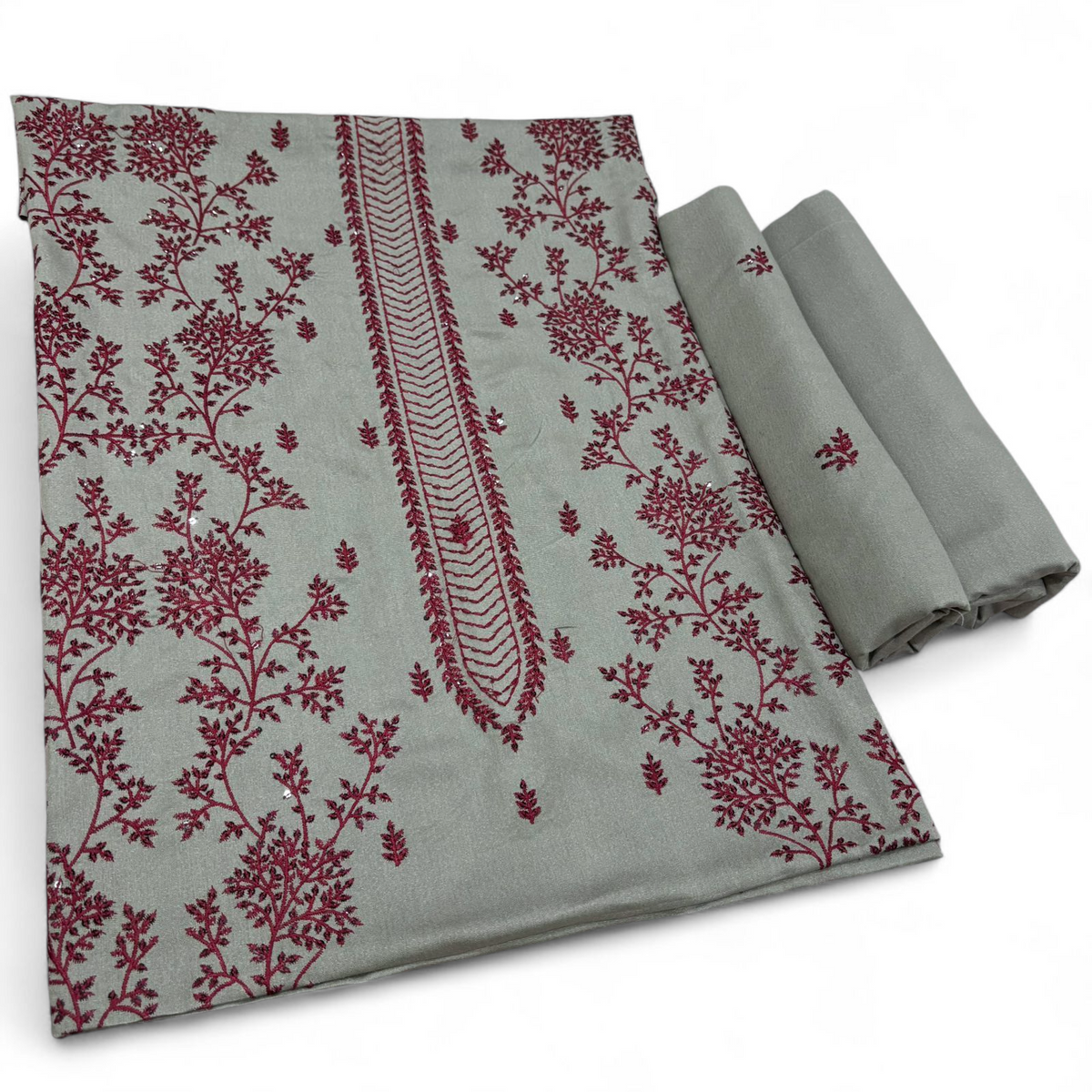 Grey women's unstitched Karandi embroidered 2-piece suit WKU-2046 by TANIAZE