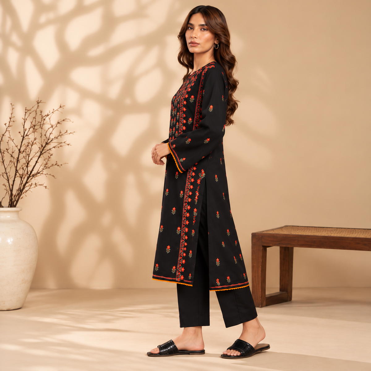 Black | Embroidered Karandi Stitched 2-Piece | WKS-17 — product photograph 4 | TANIAZE