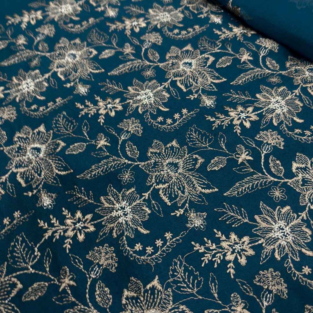 Teal Blue women's unstitched Karandi embroidered 3-piece suit TZAJ-178 by TANIAZE