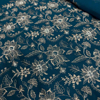Teal Blue women's unstitched Karandi embroidered 3-piece suit TZAJ-178 by TANIAZE