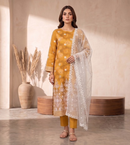 3 PIECE - LUXURY CHICKENKARI LAWN SUIT SCV2-228