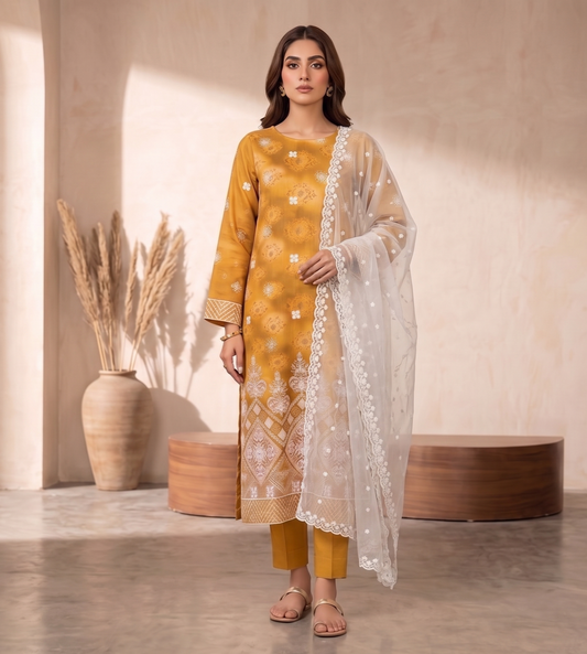 3 PIECE - LUXURY CHICKENKARI LAWN SUIT SCV2-228