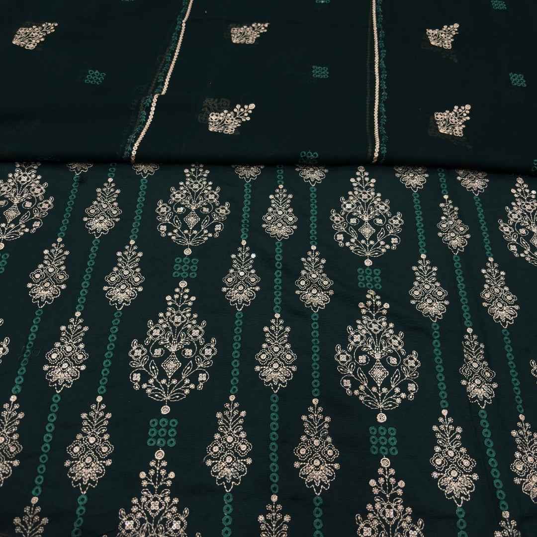 Bottle Green women's unstitched Karandi embroidered 3-piece suit TZAJ-179 by TANIAZE