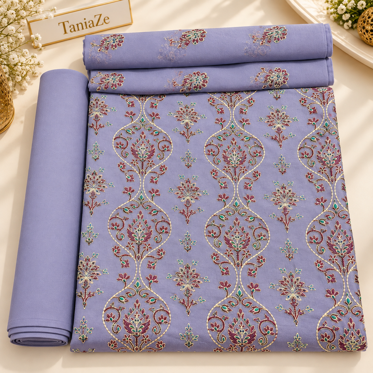 Lavender Karandi Embroidered 3-Piece Suit – TZAJ-403