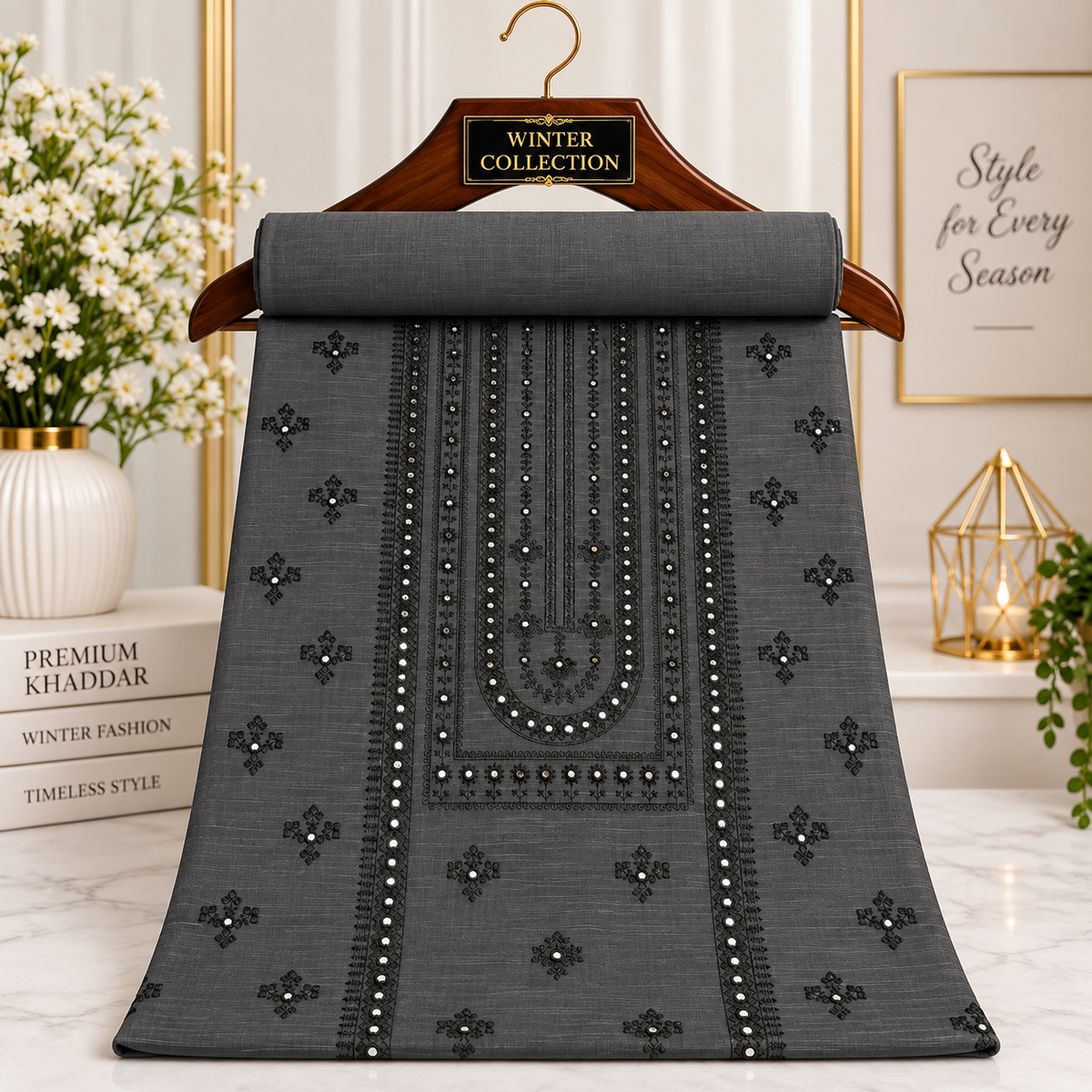 Grey Embroidered 2-Piece Suit – Design 285