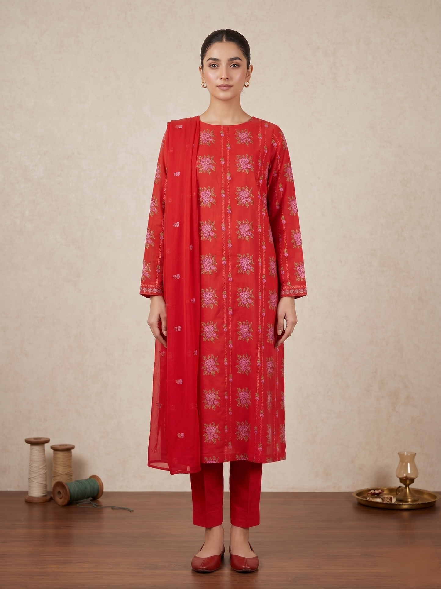 LAWN EMBROIDERED 3PC CHIFFON DOPATTA