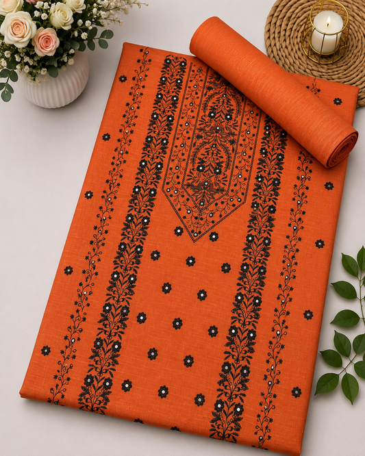 Orange Khaddar Embroidered 2-Piece Suit – Design 262 – Image 1 | TANIAZE