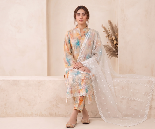 3 PIECE - LUXURY CHICKENKARI LAWN SUIT SCV2-230