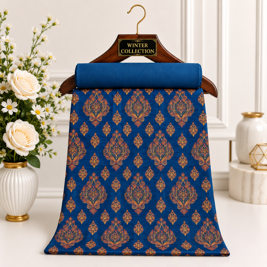 Royal Blue Khaddar Embroidered 2-Piece Suit – Design 268 – Image 1 | TANIAZE
