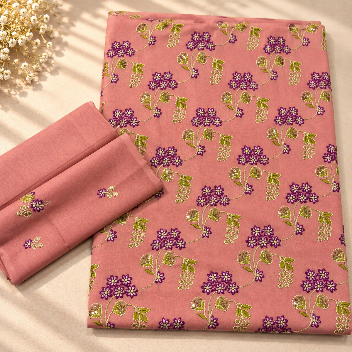 Peach Embroidered 2-Piece Suit – TZAJ-2407