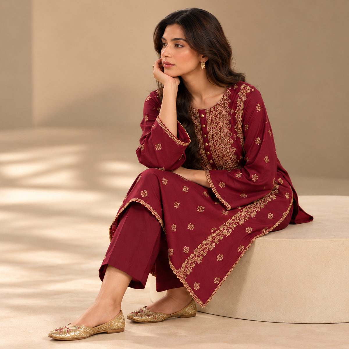 Embroidered Karandi Stitched 2-Piece | WKS-19