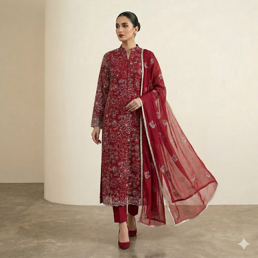 LAWN EMBROIDERED 3PC CHIFFON DOPATTA
