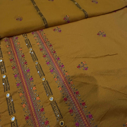 Mustard Yellow women's unstitched Karandi embroidered 3-piece suit TZAJ-292 by TANIAZE