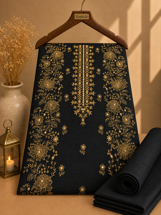 Black Khaddar Embroidered 2-Piece Suit – Design 202 – Image 1 | TANIAZE