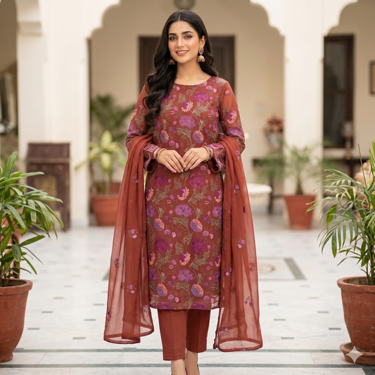 LAWN EMBROIDERED 3PC CHIFFON DOPATTA