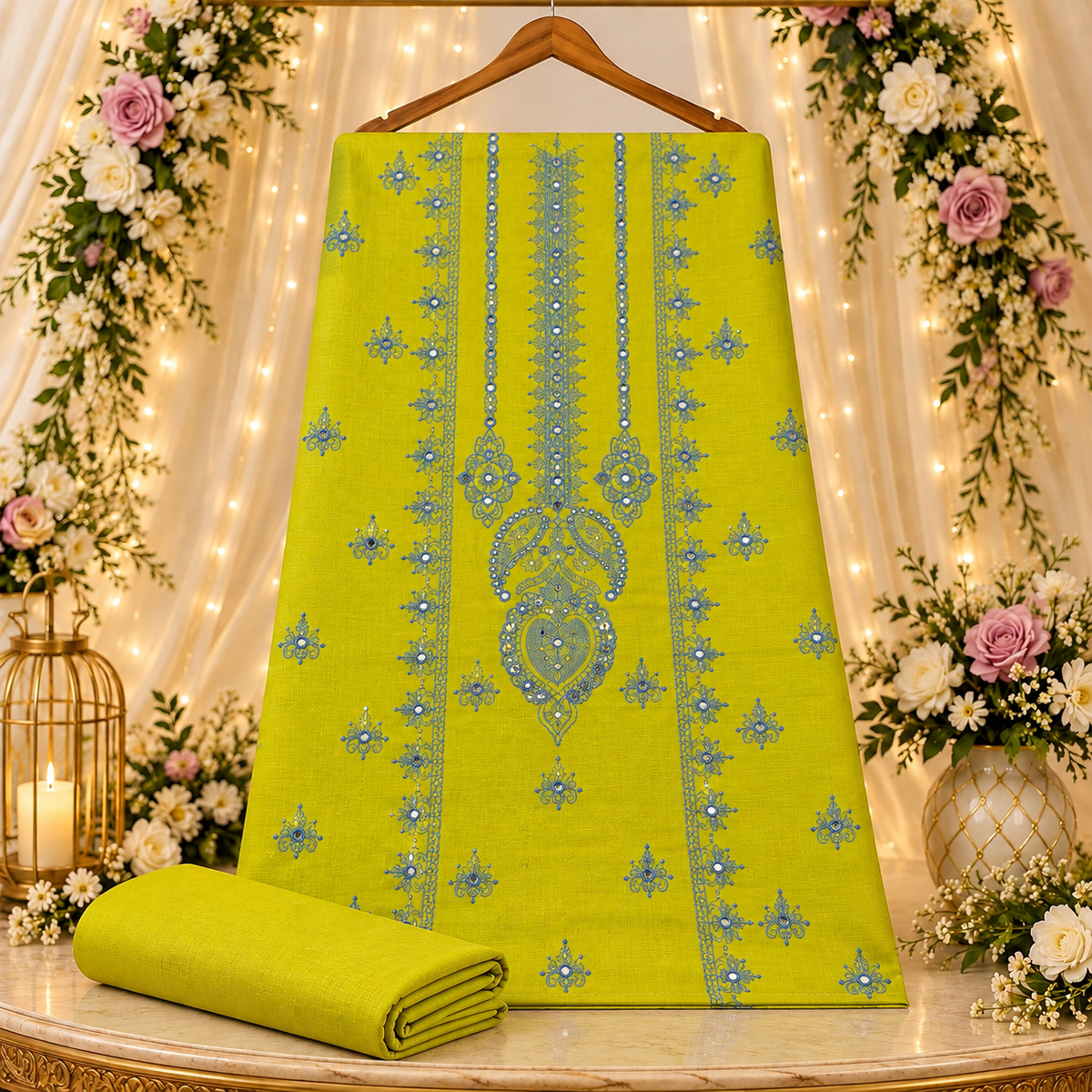 Lime Green Khaddar Embroidered 2-Piece Suit – Design 318