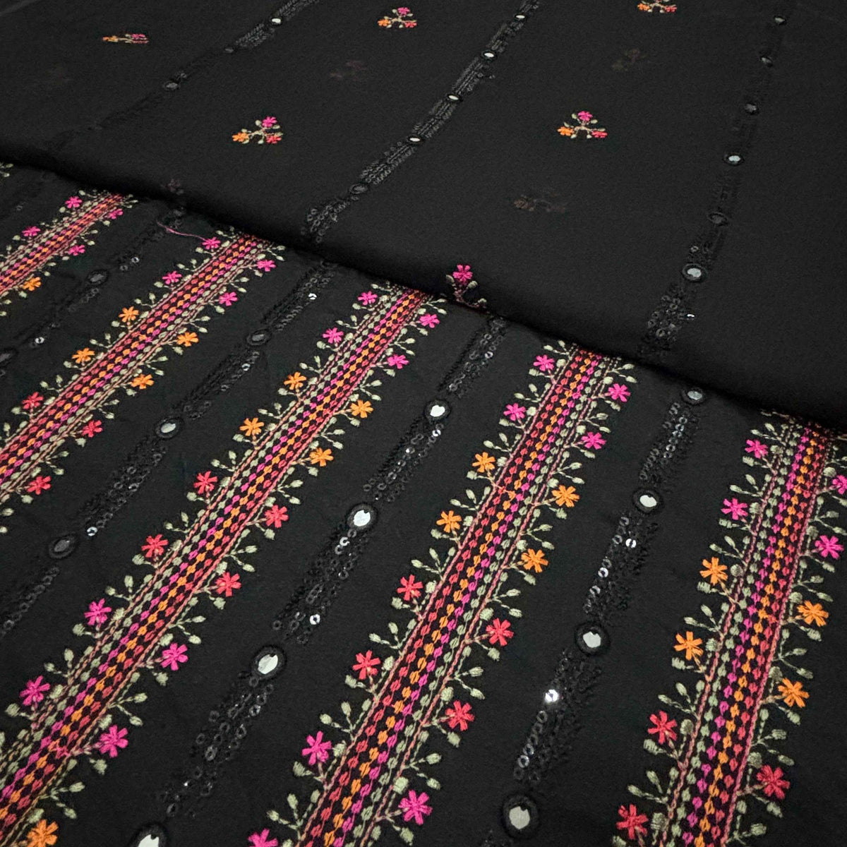 Black women's unstitched Karandi embroidered 3-piece suit TZAJ-296 by TANIAZE