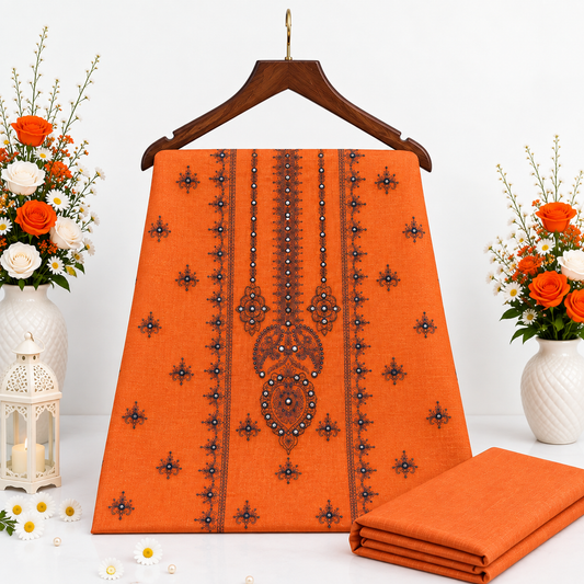 Orange Khaddar Embroidered 2-Piece Suit – Design 292