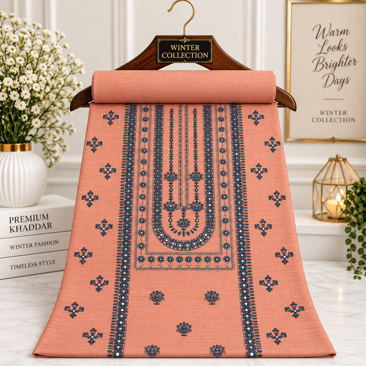 Peach Embroidered 2-Piece Suit – Design 286