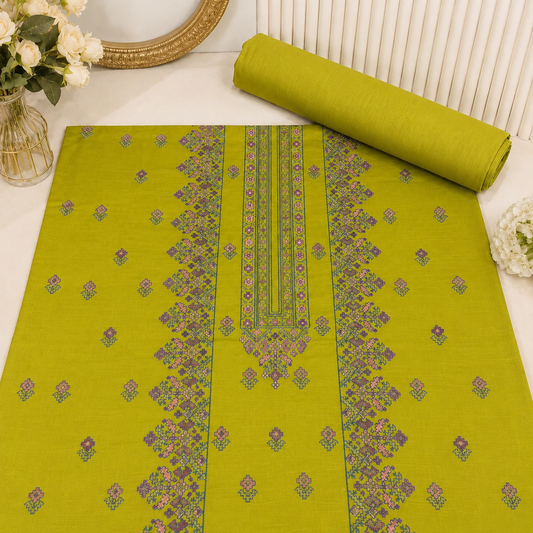Lime Green Khaddar Embroidered 2-Piece Suit – Design 276 – Image 1 | TANIAZE