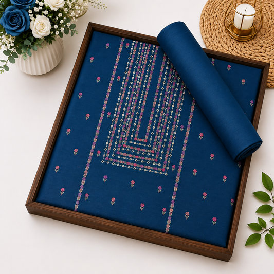 Navy Blue Khaddar Embroidered 2-Piece Suit – Design 240 – Image 1 | TANIAZE